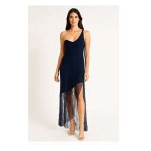 Cache Vintage Dress Womens Medium Black Beaded One Shoulder Asymmetrical Formal